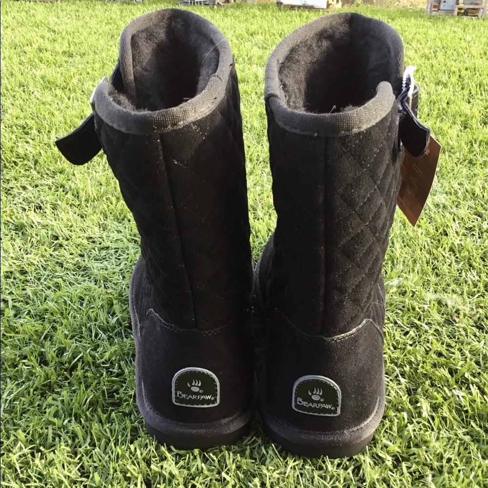 Bearpaw Quilted Leigh Ann Black Boots Sheep Skin 7 - Picture 4 of 8